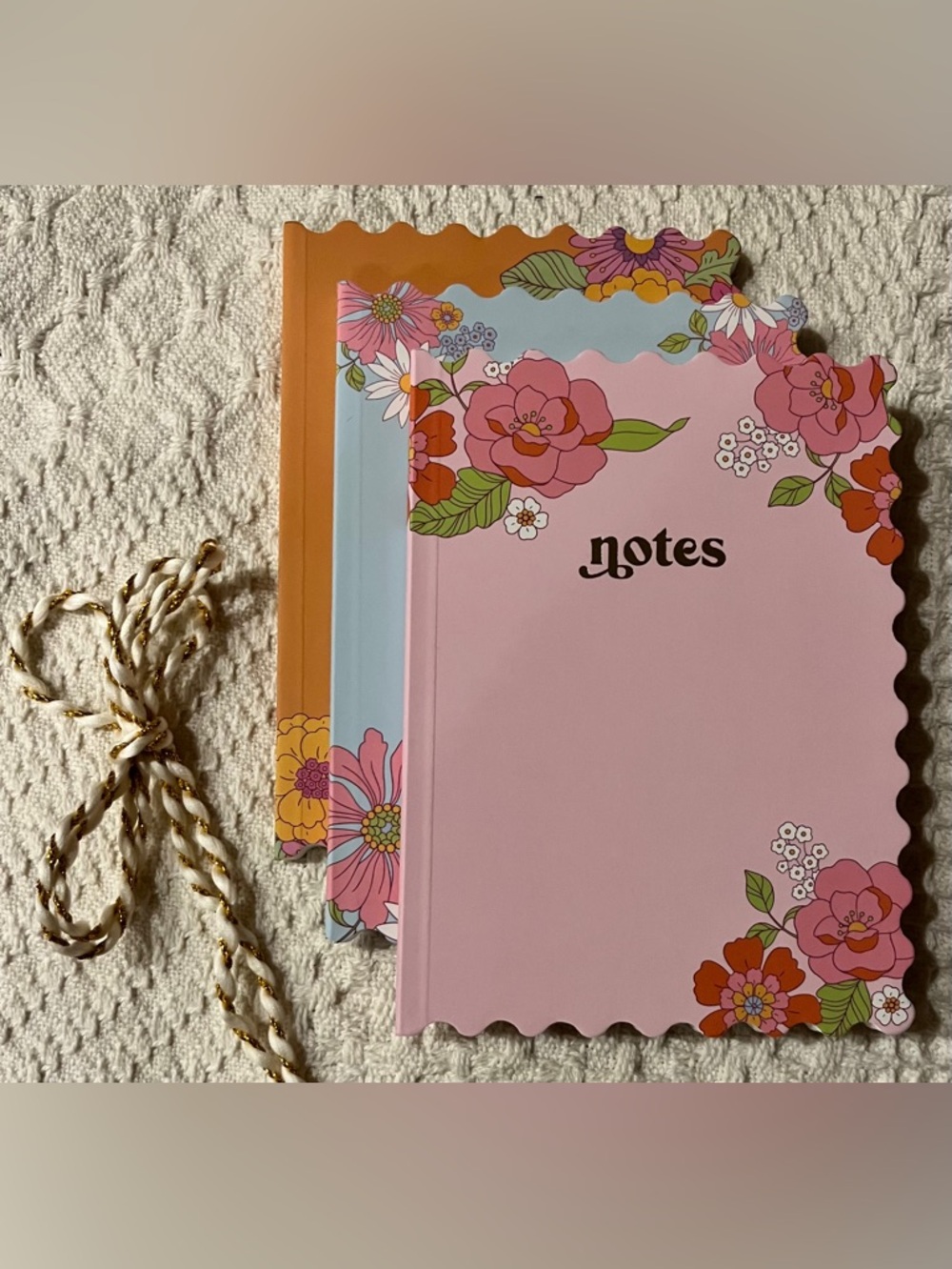 Journal Notebooks Set of 3 Floral Scalloped Edge in Pink, Blue, Orange